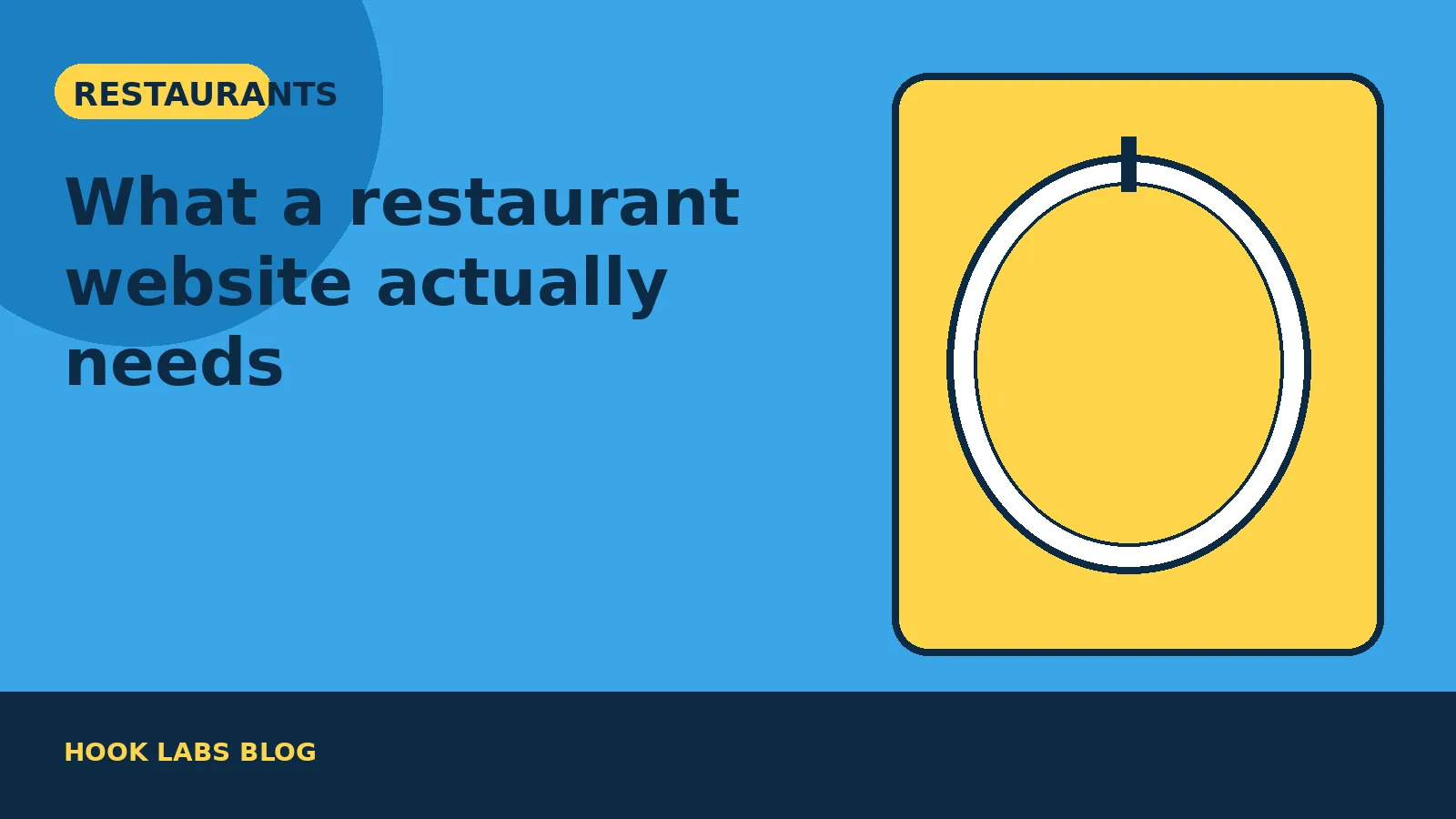 Illustration of a phone showing a restaurant website with menu, hours and a yellow reserve button